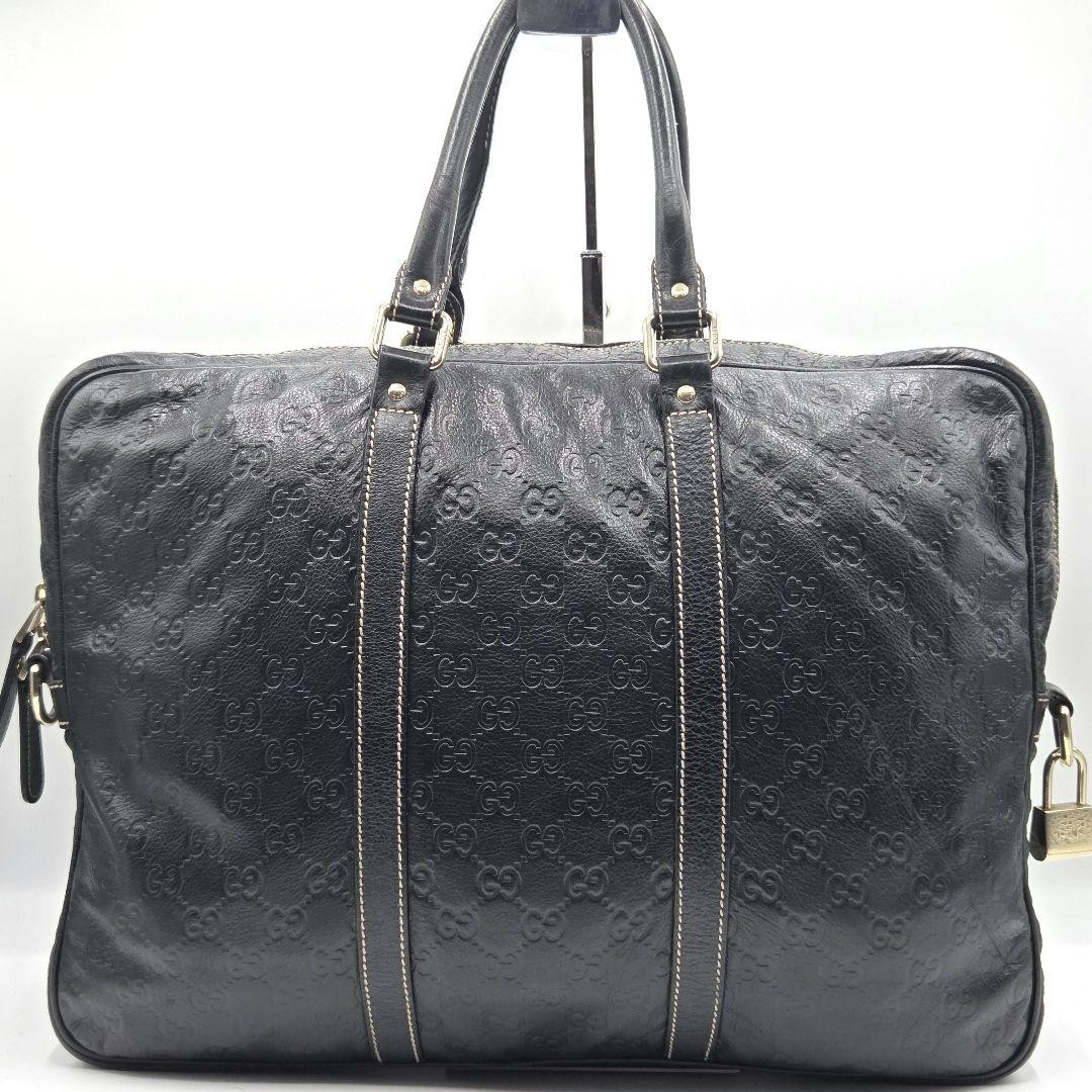 GUCCI Guccissima GG Leather Briefcase Business Bag Black From JAPAN