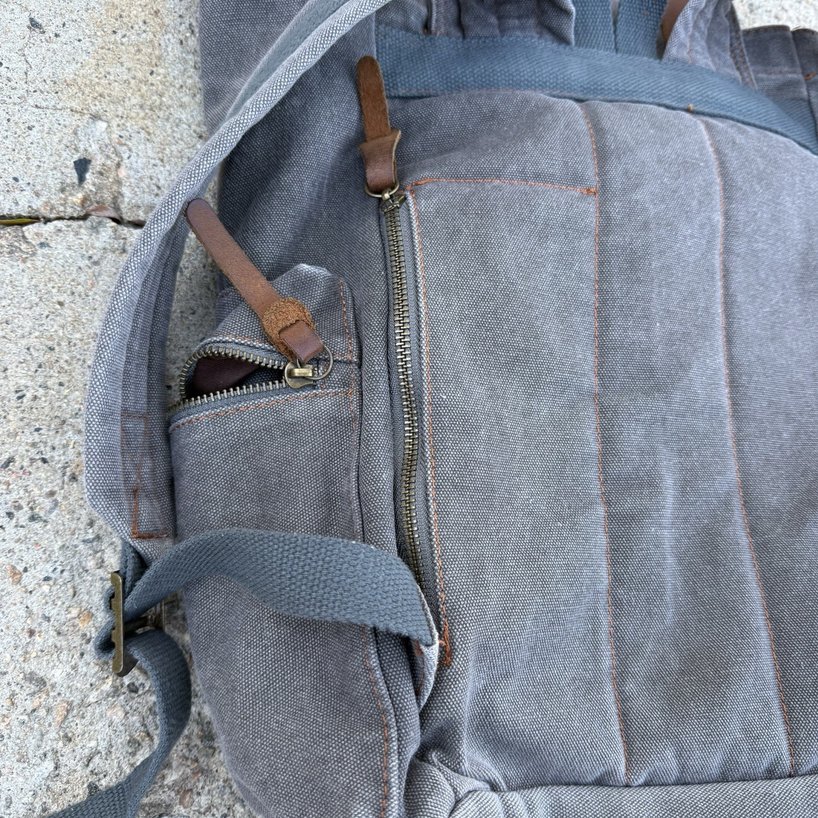 Gearonic Canvas Backpack Rucksack 15×14″ with Leather Trim Drawstring Top