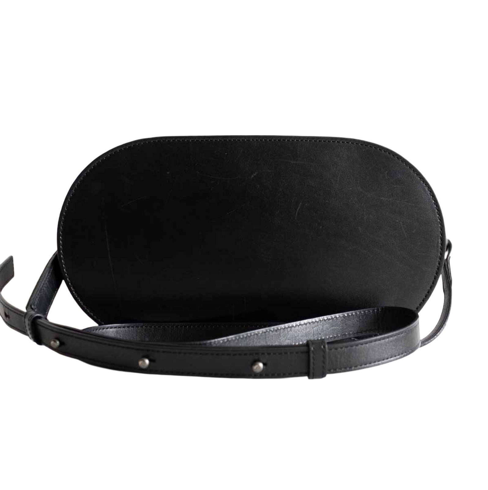 Tsuchiya Leather Oval Shoulder Bag Black Used Japan