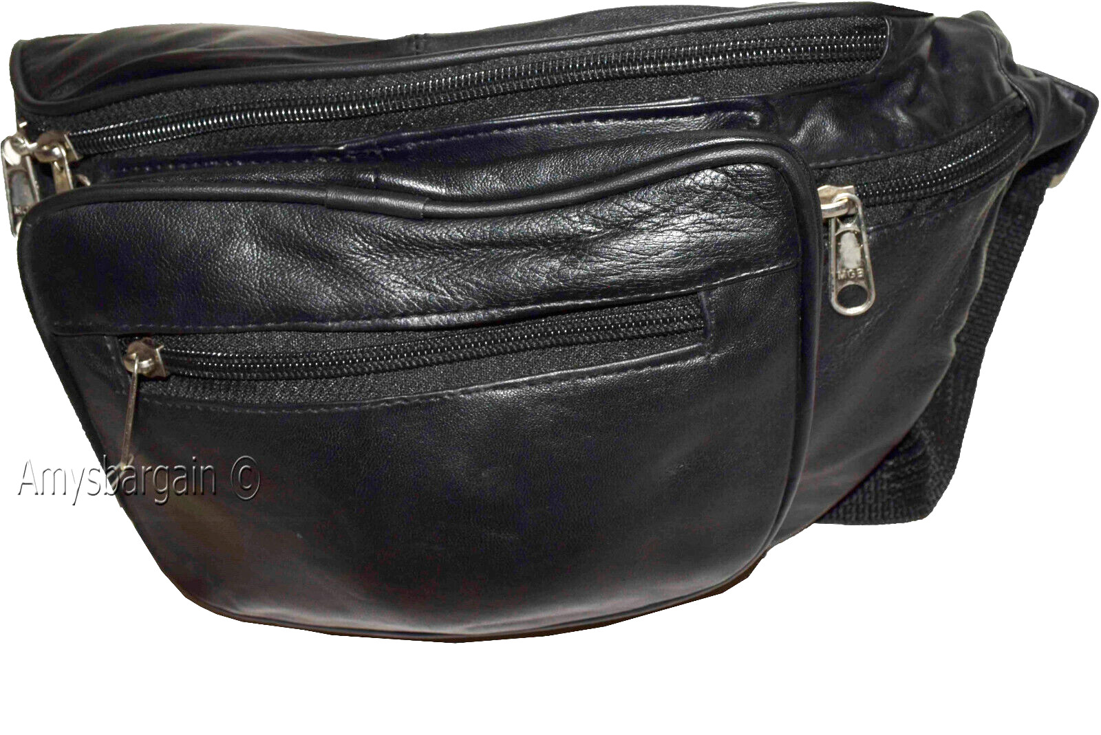 New Large Leather waist pouch. Black waist bag, leather bag, Jumbo Fanny pack BN