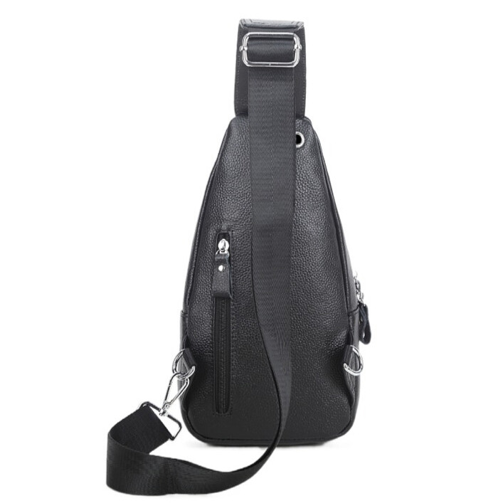 Genuine Leather Sling Backpack, Black Men‘s Crossbody Chest Bag Causal Daypack