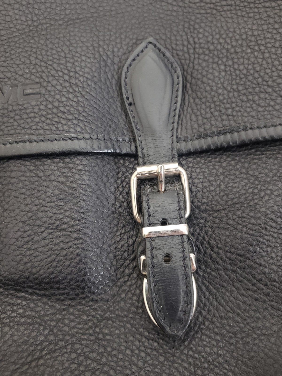Roots Canada Black Leather Messenger Bag Briefcase Pontiac GMC Logo Beaver Tag