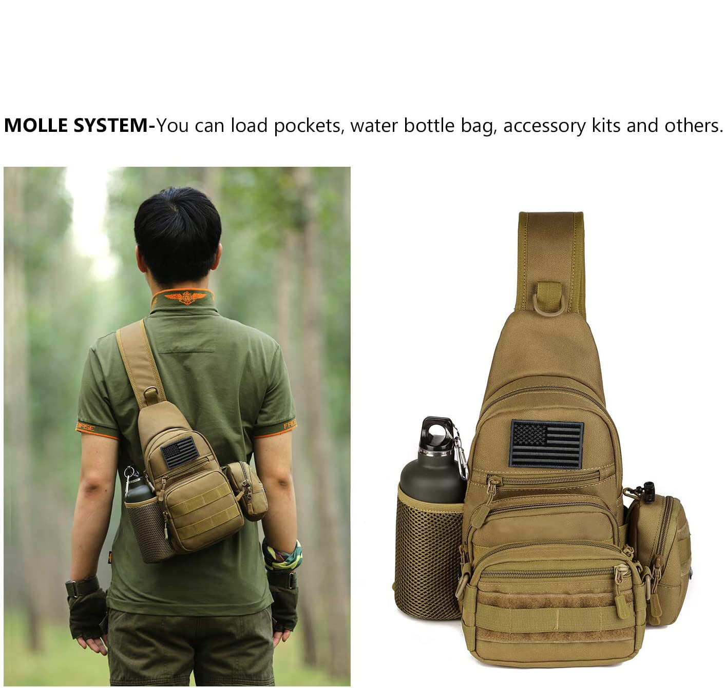 Men Backpack Tactical Sling Bag Chest Shoulder Fanny Pack Cross Body Molle Pouch
