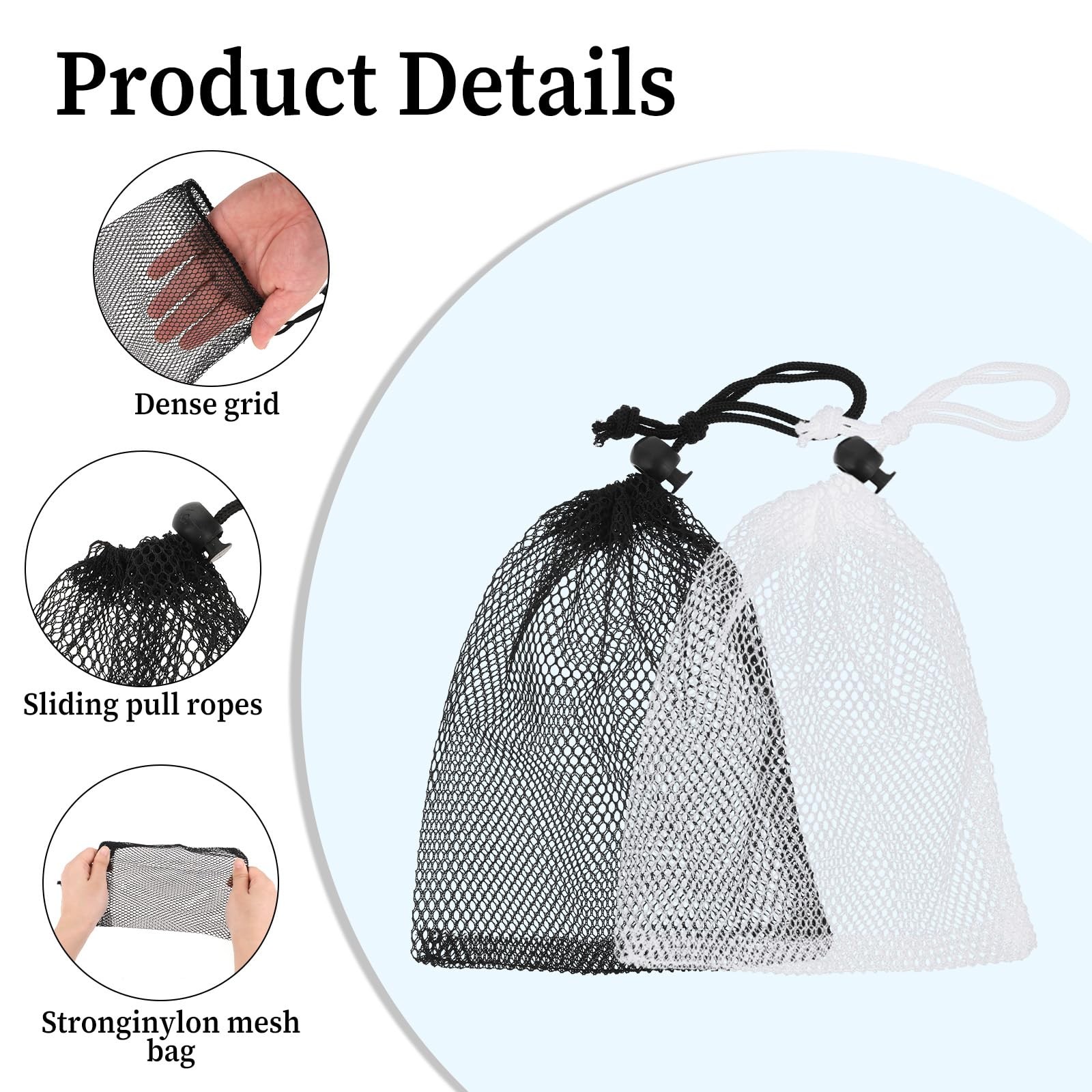 6 PCS 7.87×5.9 Inch Small Nylon Mesh Drawstring Storage Bag Black White Set