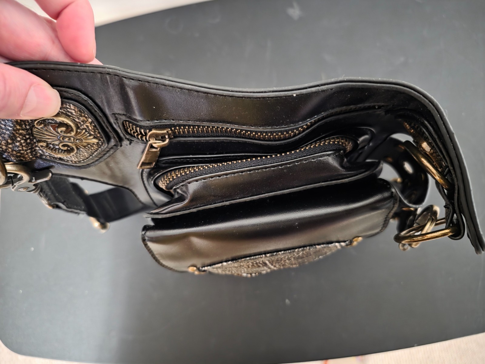 Men Women Waist Bag Faux Leather Gothic Steampunk Biker Cosplay Mimic