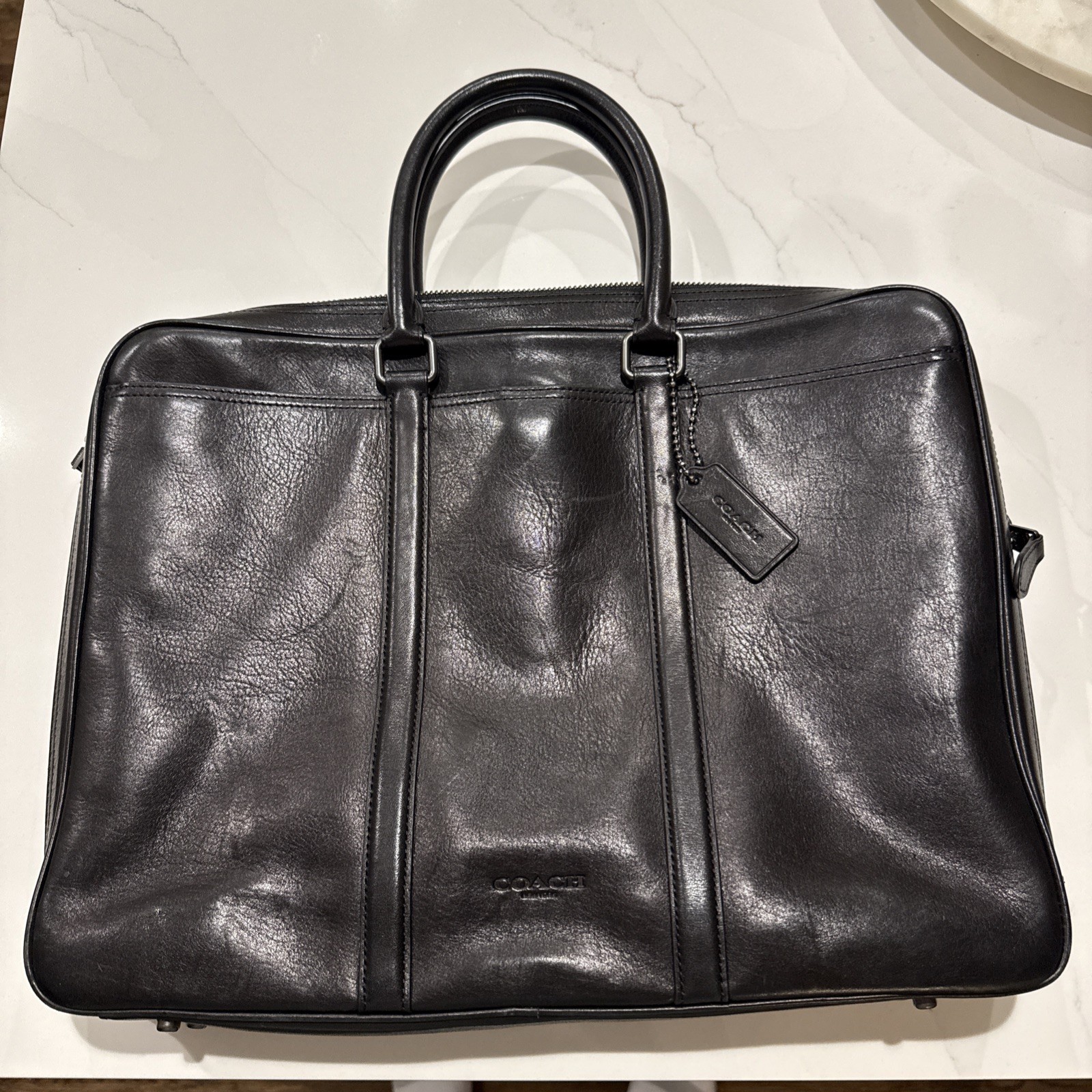 COACH Bag/Briefcase Men’s Leather Black 24776 Metropolitan Slim Vintage