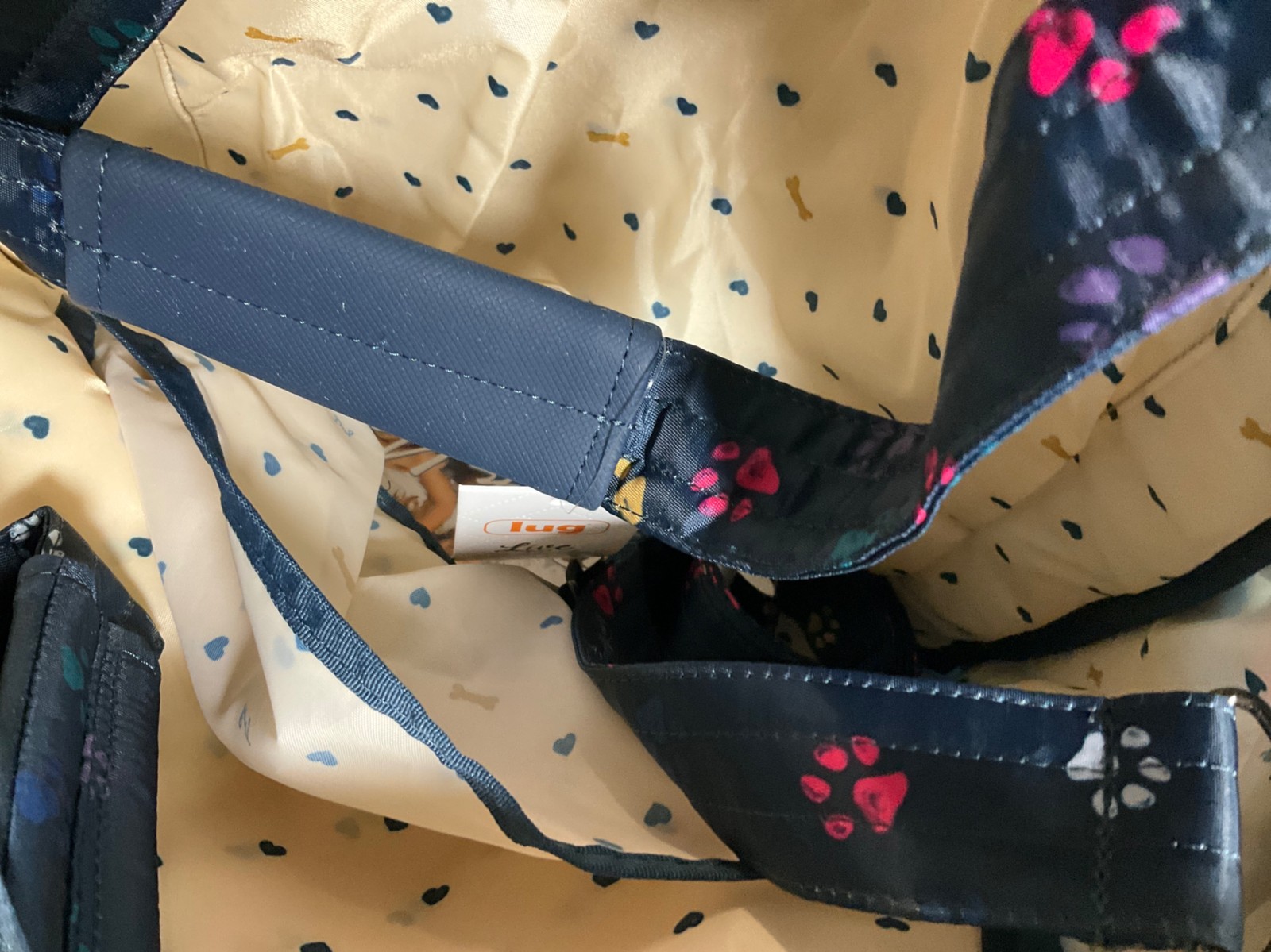 Lug Quilted Overnight Tote Bag – Unisex Navy with Paw Print Charm, Multiple Comp