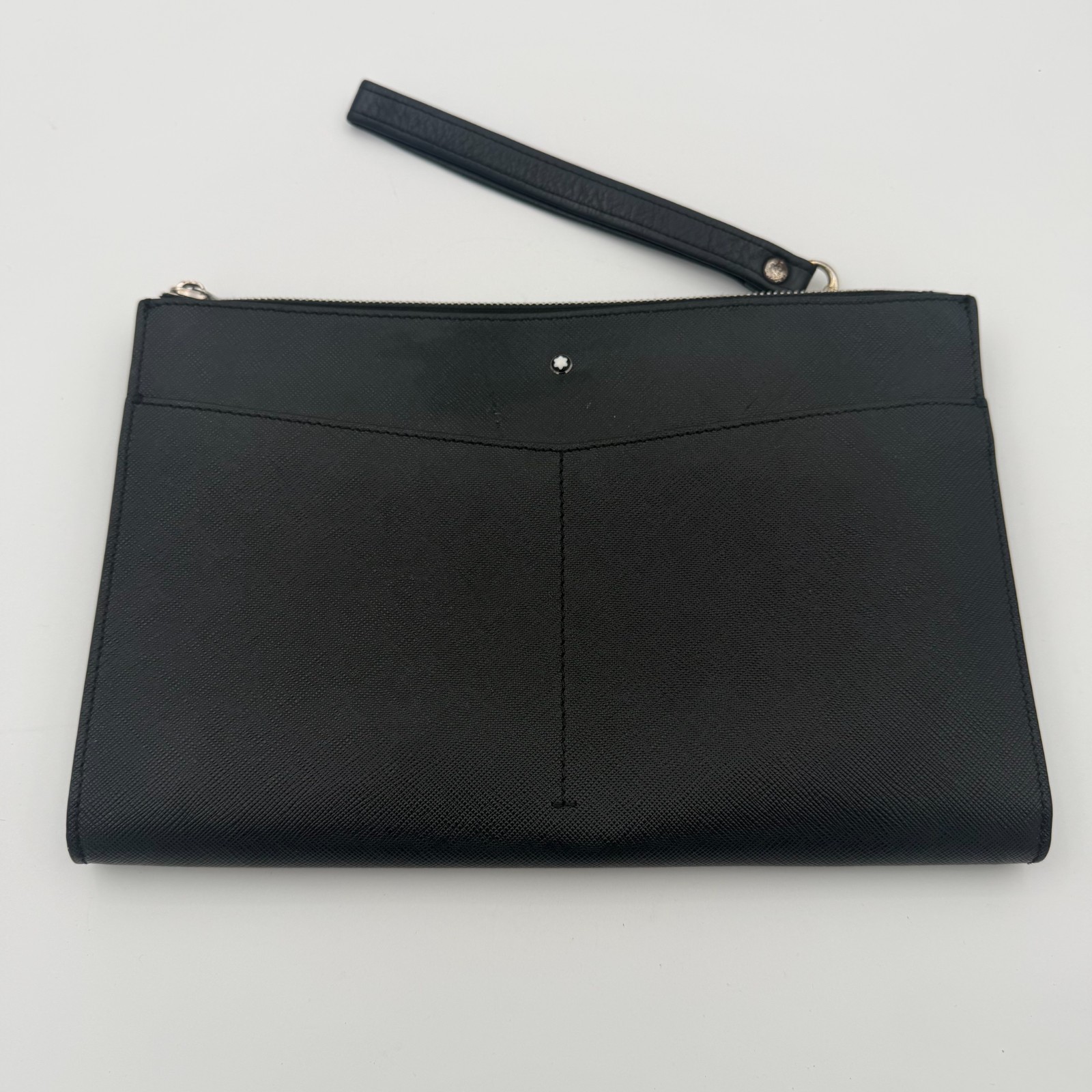 MONTBLANC Leather Clutch Bag Black SARTORIAL Zip Pouch With Wrist Strap