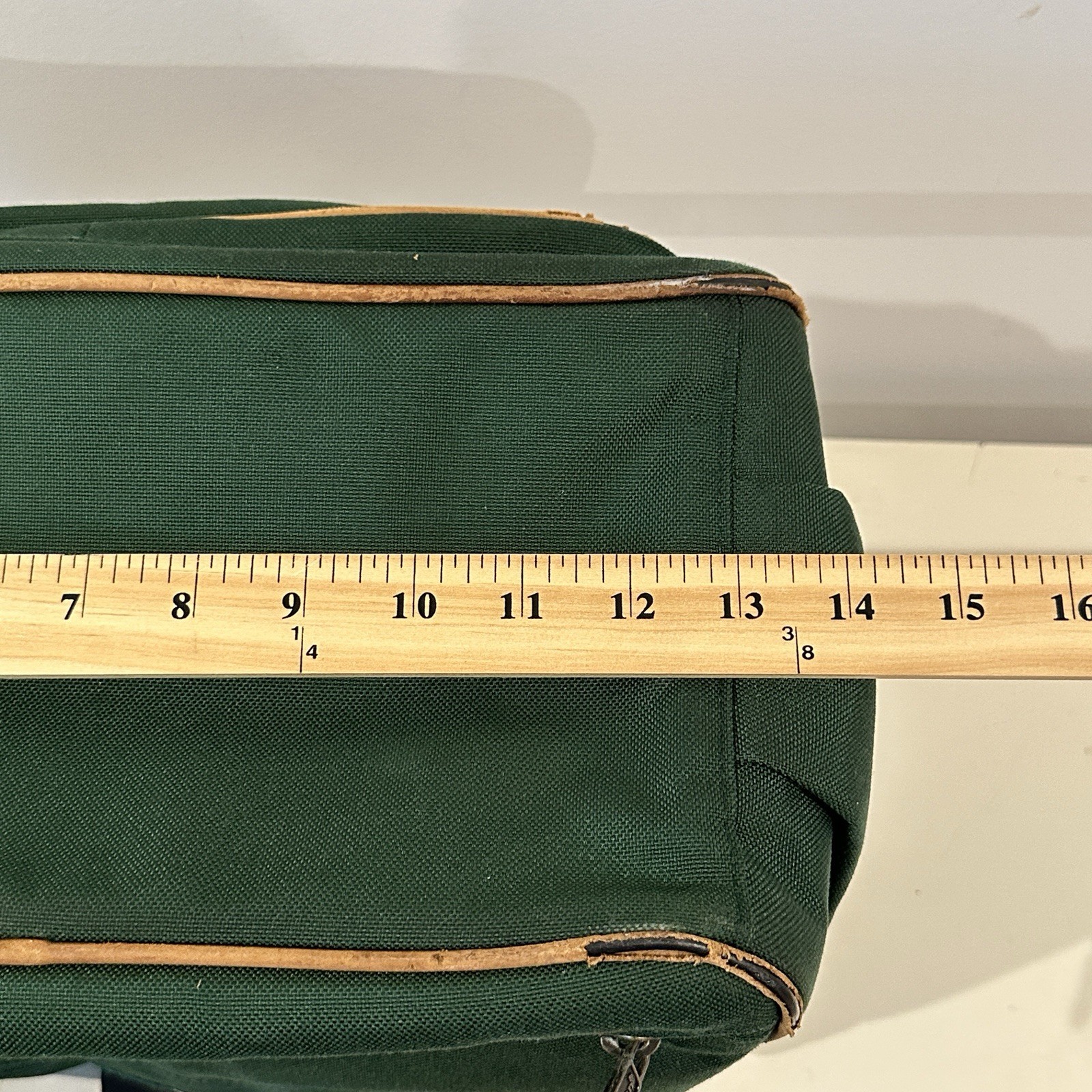 Vintage 90s L.L. Bean Canvas Carry On Bag Green Leather Trim Duffle *FLAW*