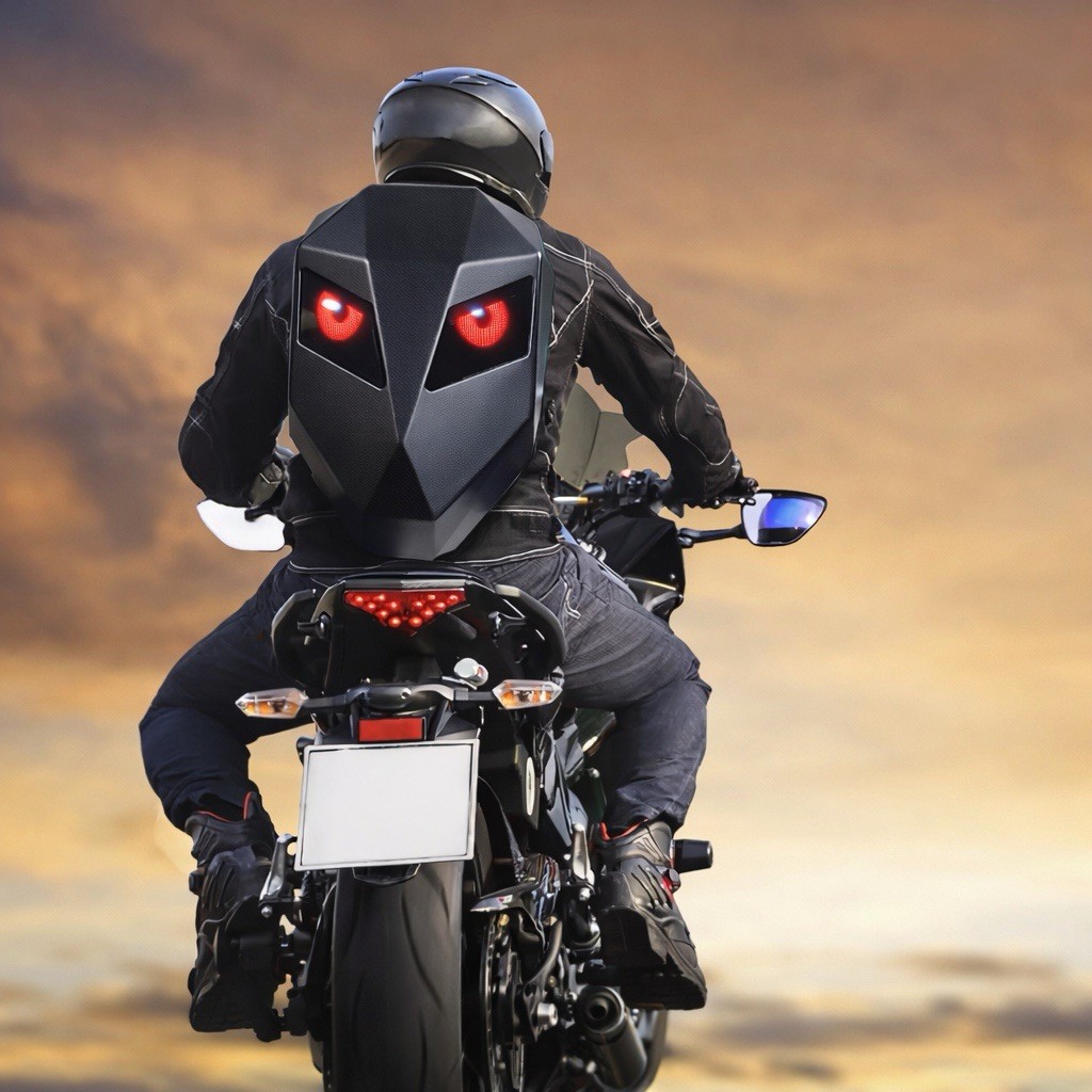 Motorcycle LED Backpack Hard Shell Bluetooth App Control Helmet Bag