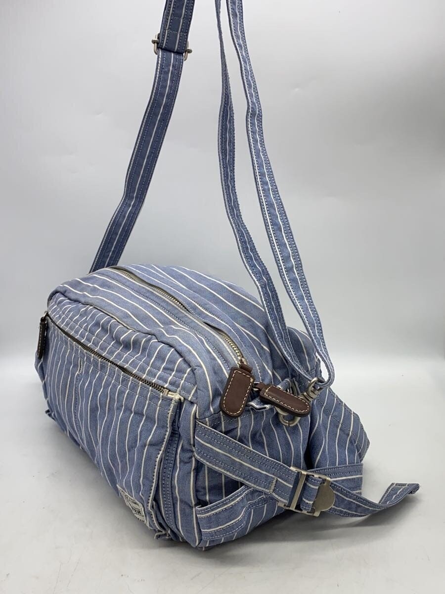 Authentic PORTER Cotton Shoulder Bag Blue 12.5cm Depth, 16cm Height, 27cm Width