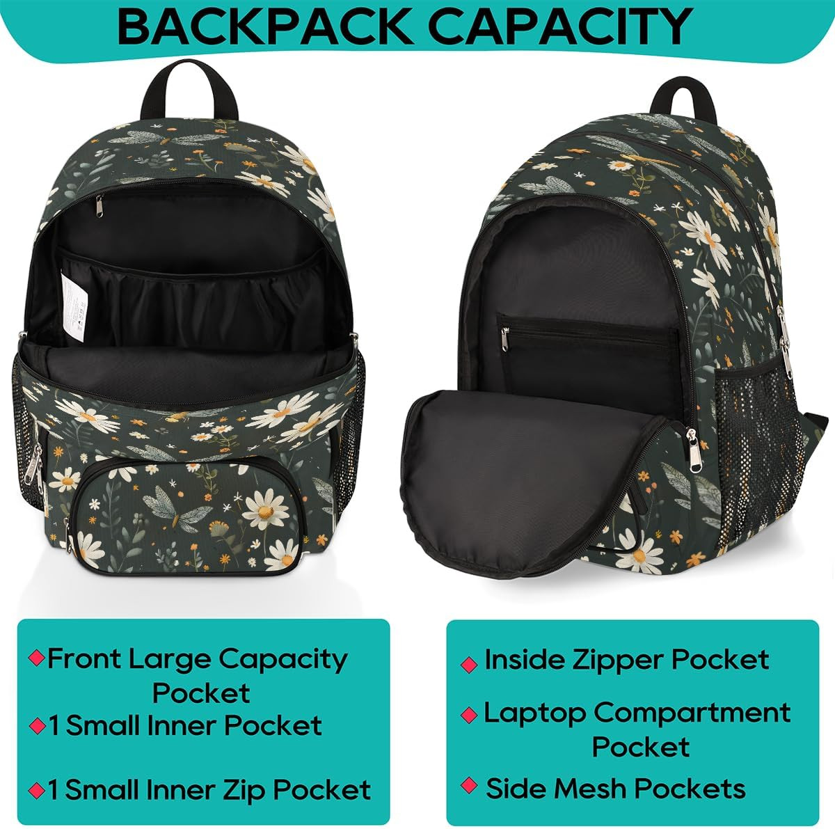 Butterfly Daisy Travel Laptop Backpack for Women Men Bookbag Casual Daypack Fits