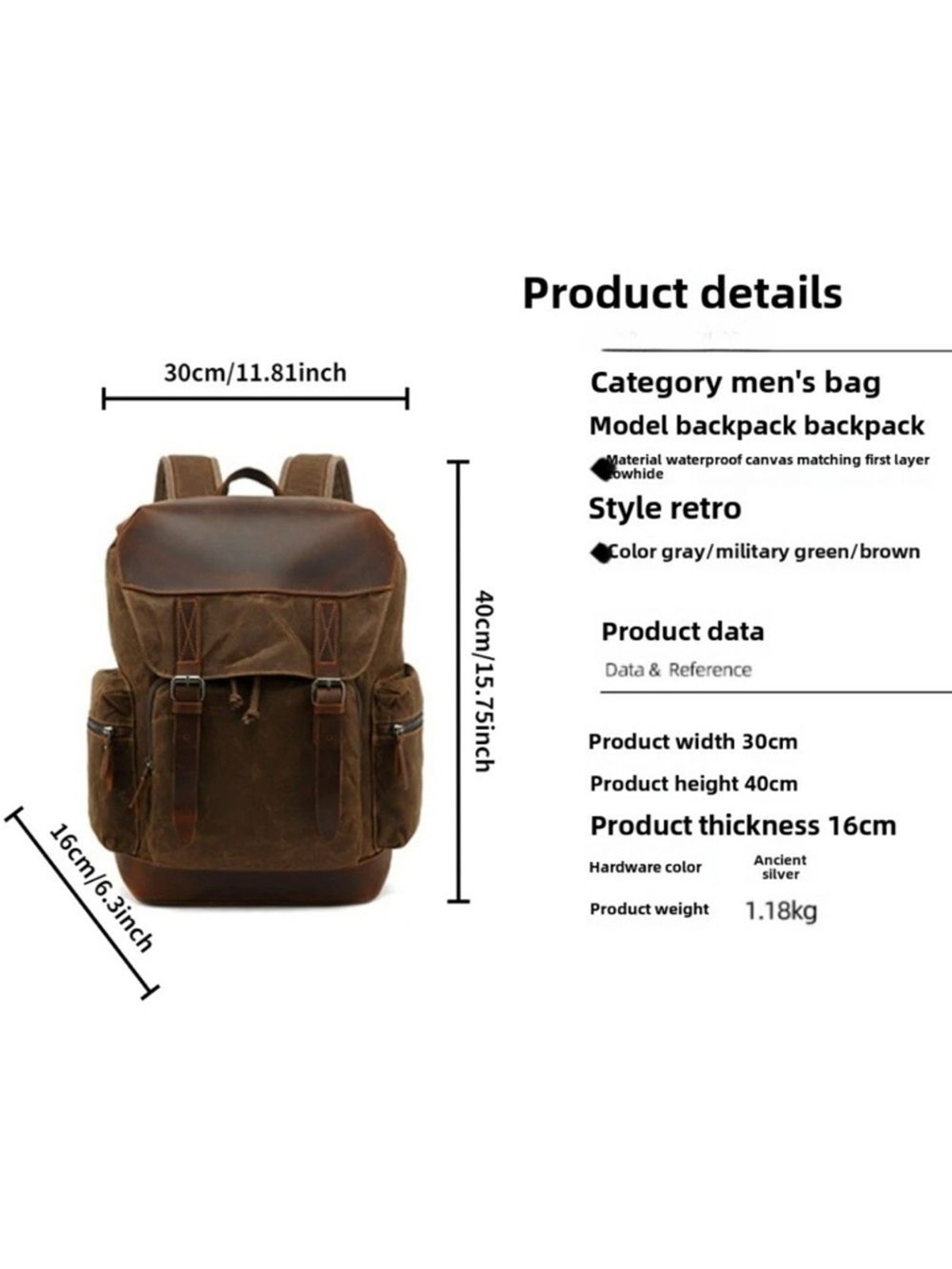 Vintage-Style Brown Canvas & Leather Men’s Backpack