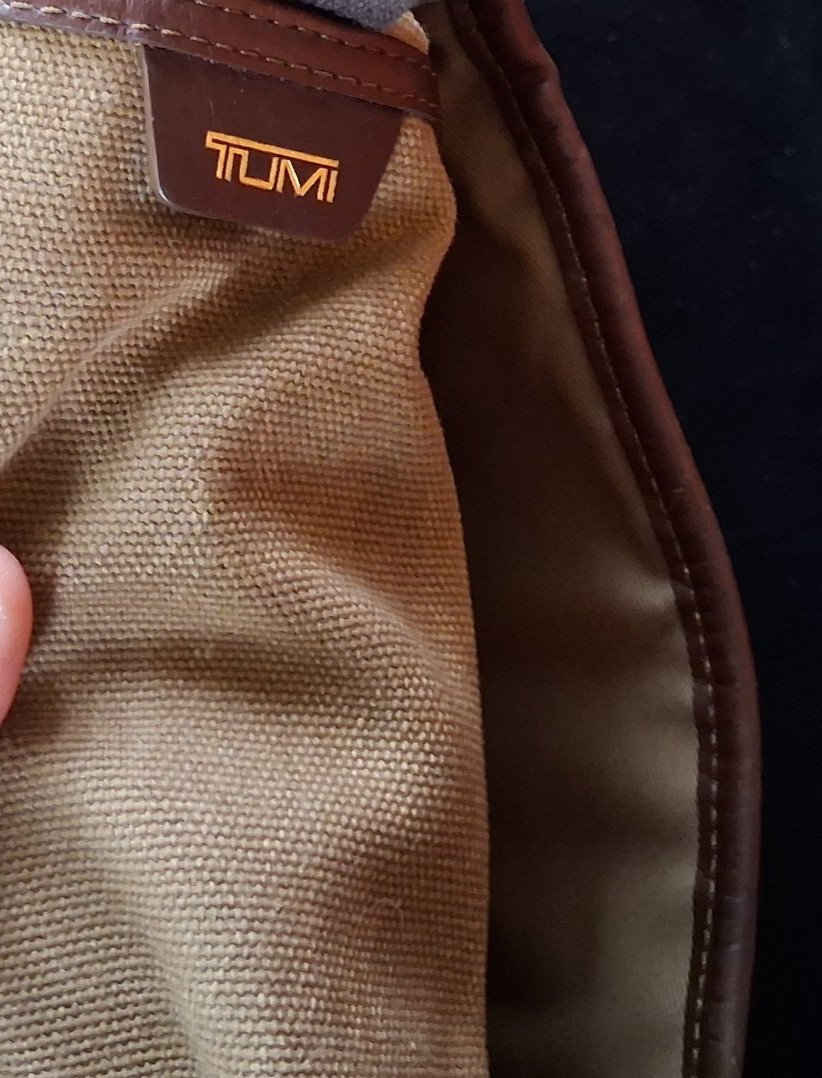 RARE Tumi T-Tech Canvas Shoulder Messenger Bag Laptop Portfolio Tan Brown
