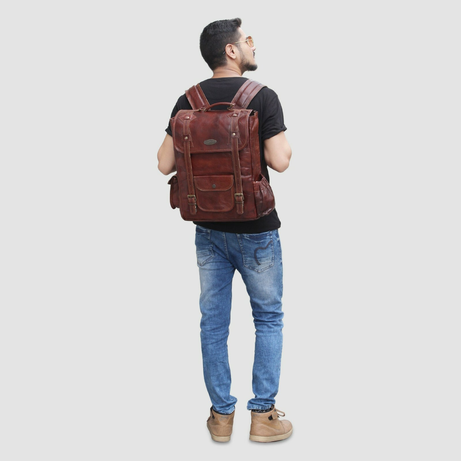Men’s Handmade Vintage Genuine Brown Leather Backpack Rucksack Travel Bag Unisex