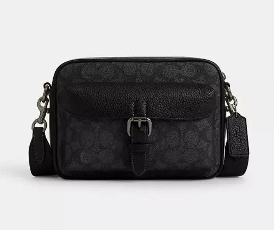 NWT 🖤 COACH MEN’S CW217 Warner Crossbody Bag In Signature Canvas Charcoal/Black