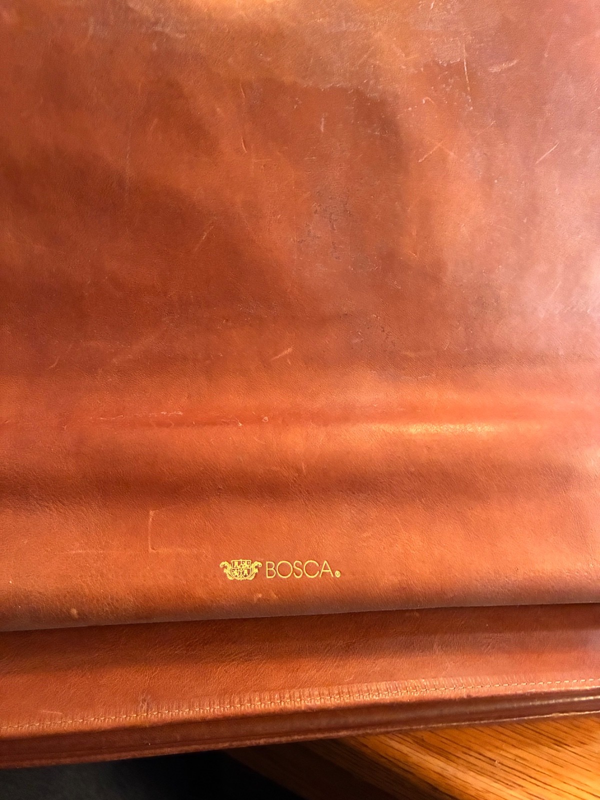BOSCA 13″ x 16″ Leather Vintage Briefcase Satchel Attache Cognac Straps