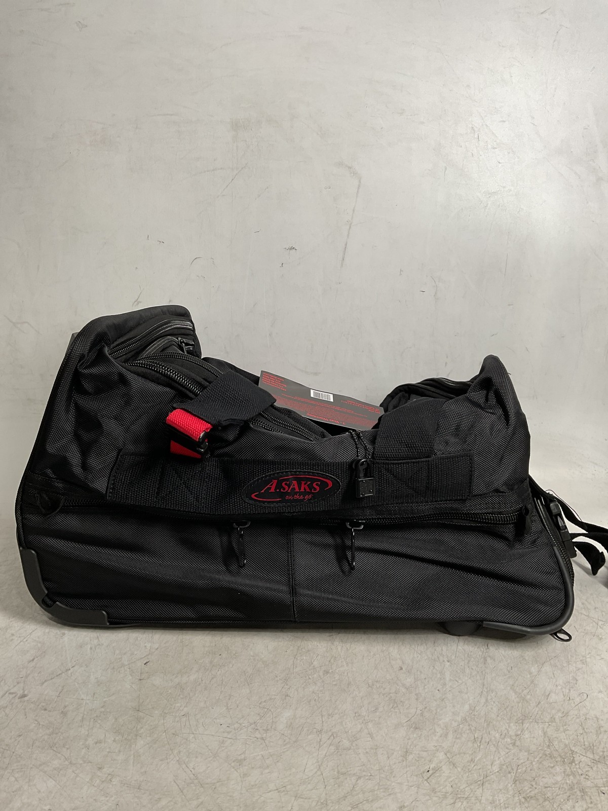 A.SAKS Rolling Trolley Duffel Bag 20-Inch Carry-On, Black/Red 20-inch U1