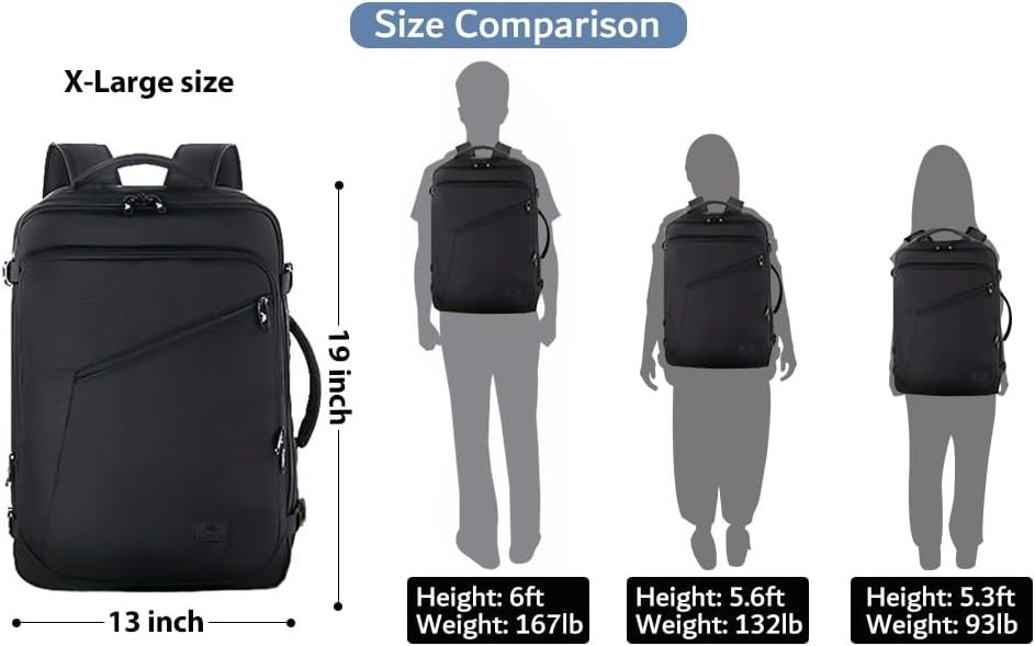 Carry On Backpack Water Resistant Lightweight Travel Bag 40L for Men Women