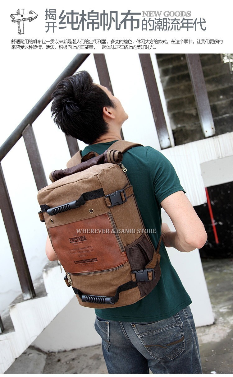 KUAKKO Men Canvas Laptop Backpack Outdoor Sport Shoulder Travel bag Tactical 45L