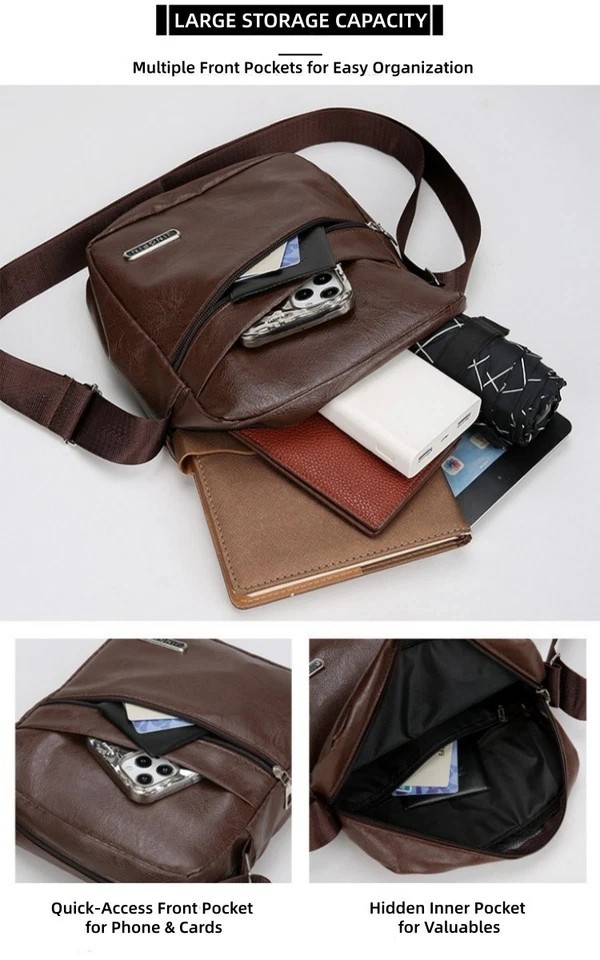 Men‘s Leather Shoulder Bag Handbag Crossbody Bag Sling Briefcase Messenger Bag