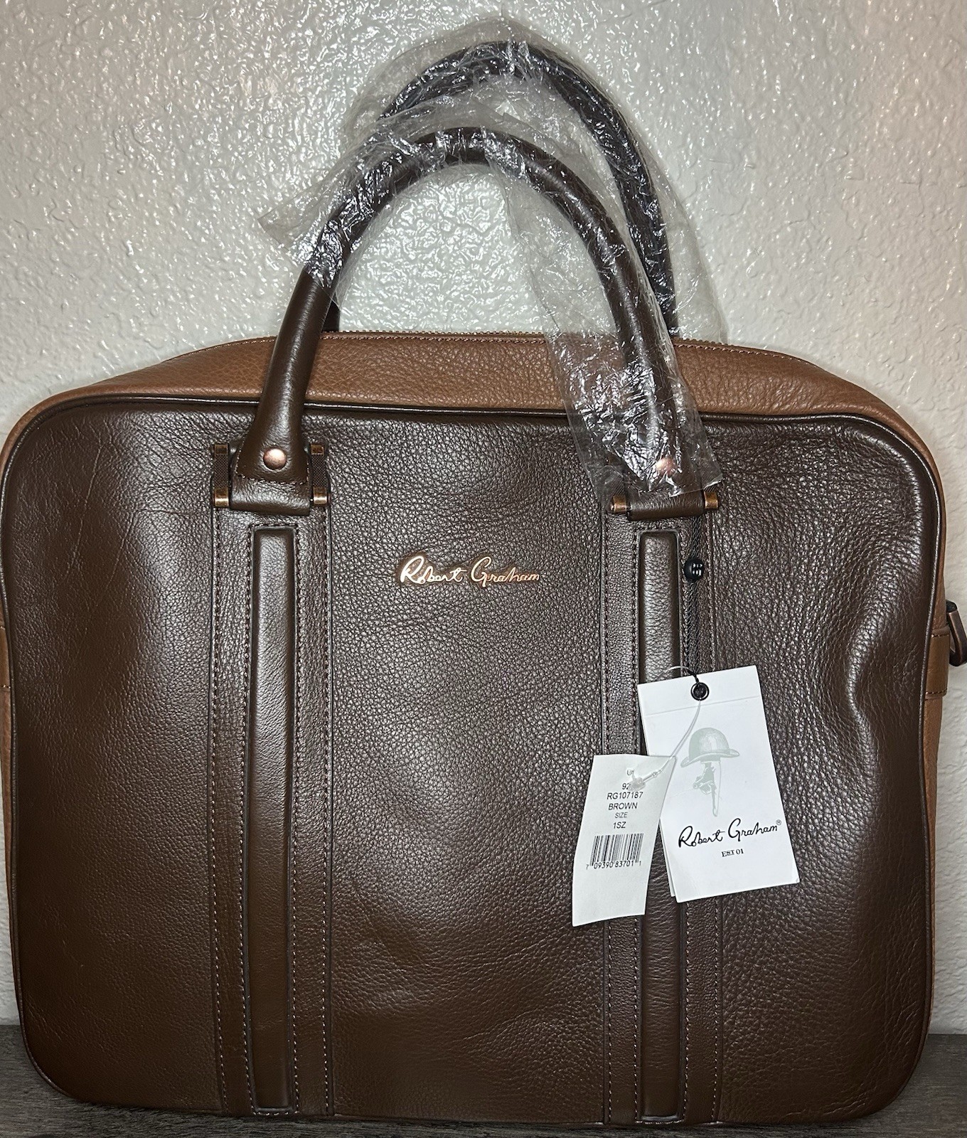 *NWT Robert Graham Brown Two Tone Roman Leather Professional Messenger Briefcase