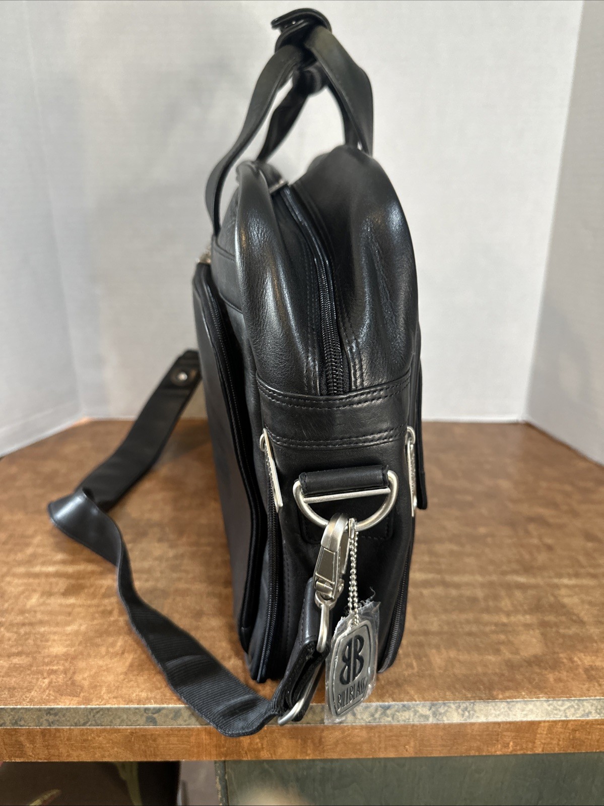 NEW Vintage Bill Blass Black Leather Expandable Briefcase Laptop Bag Satchel