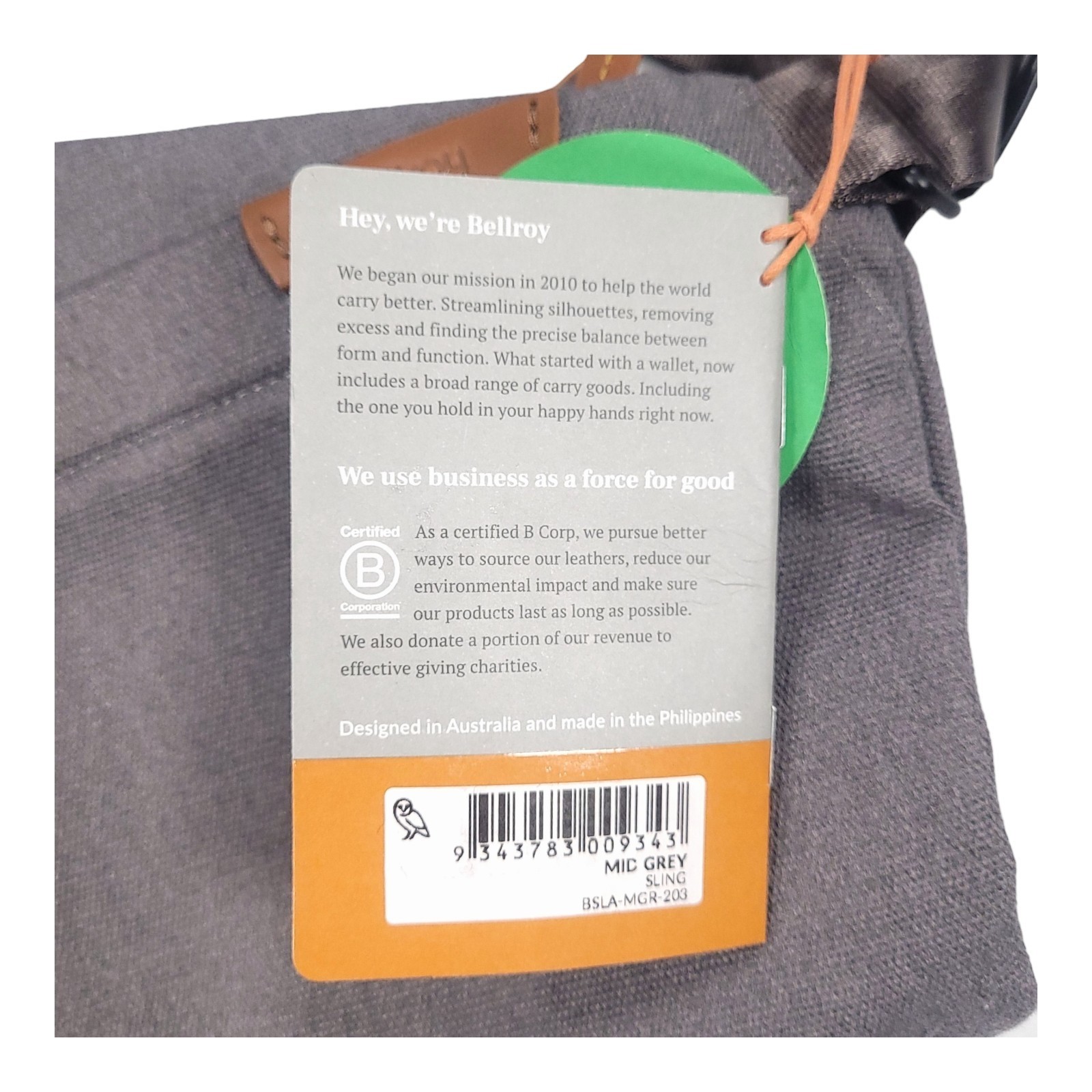 Bellroy Sling Crossbody Bag Mid Grey BSLA-MGR-203 NEW