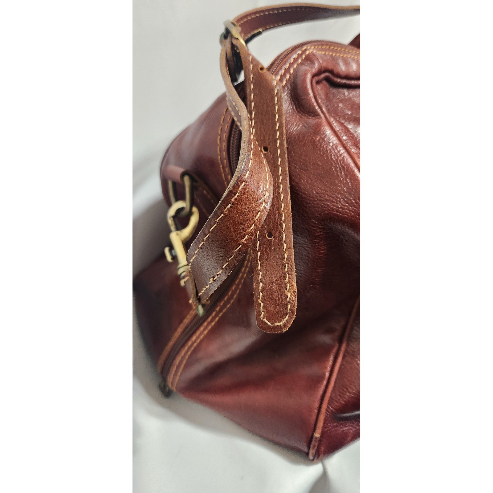 Vintage Floto Made in Italy Brown Leather Duffel Bag Travel Weekender Cognac