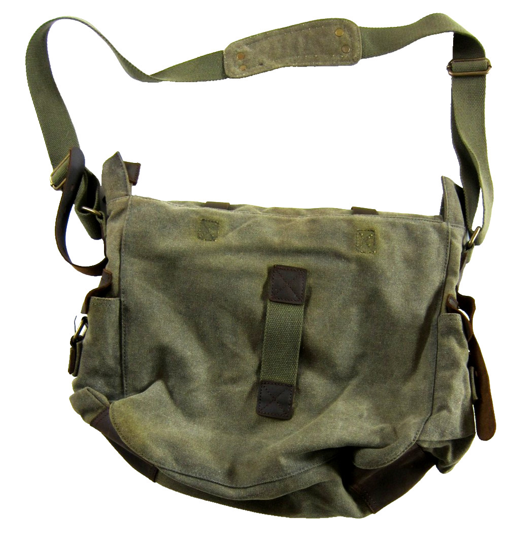 Kattee Canvas Leather Trim Zippered Camera Messenger Shoulder Bag Green Brown