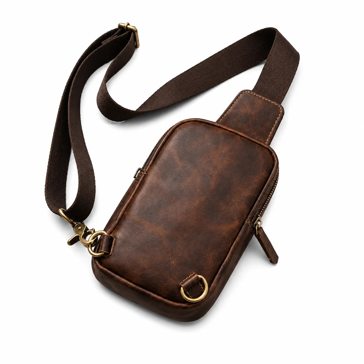 Genuine Leather Sling Bag Men Crossbody Chest Shoulder Travel Backpack Brown
