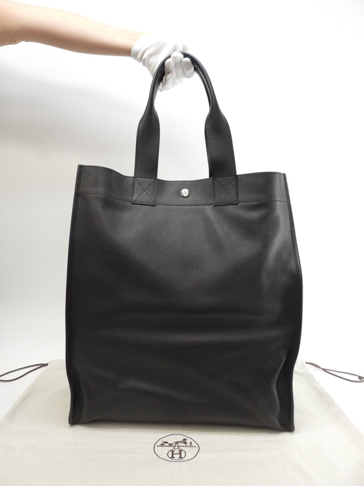 Hermes Sac Berlant vertical tote bag black leather 15.1*17.7*6.6 inch