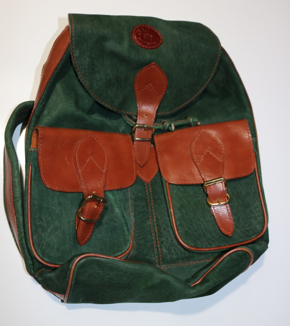 UK Henry Original Leather Suede Backpack Green and Tan Made in United Kingdom