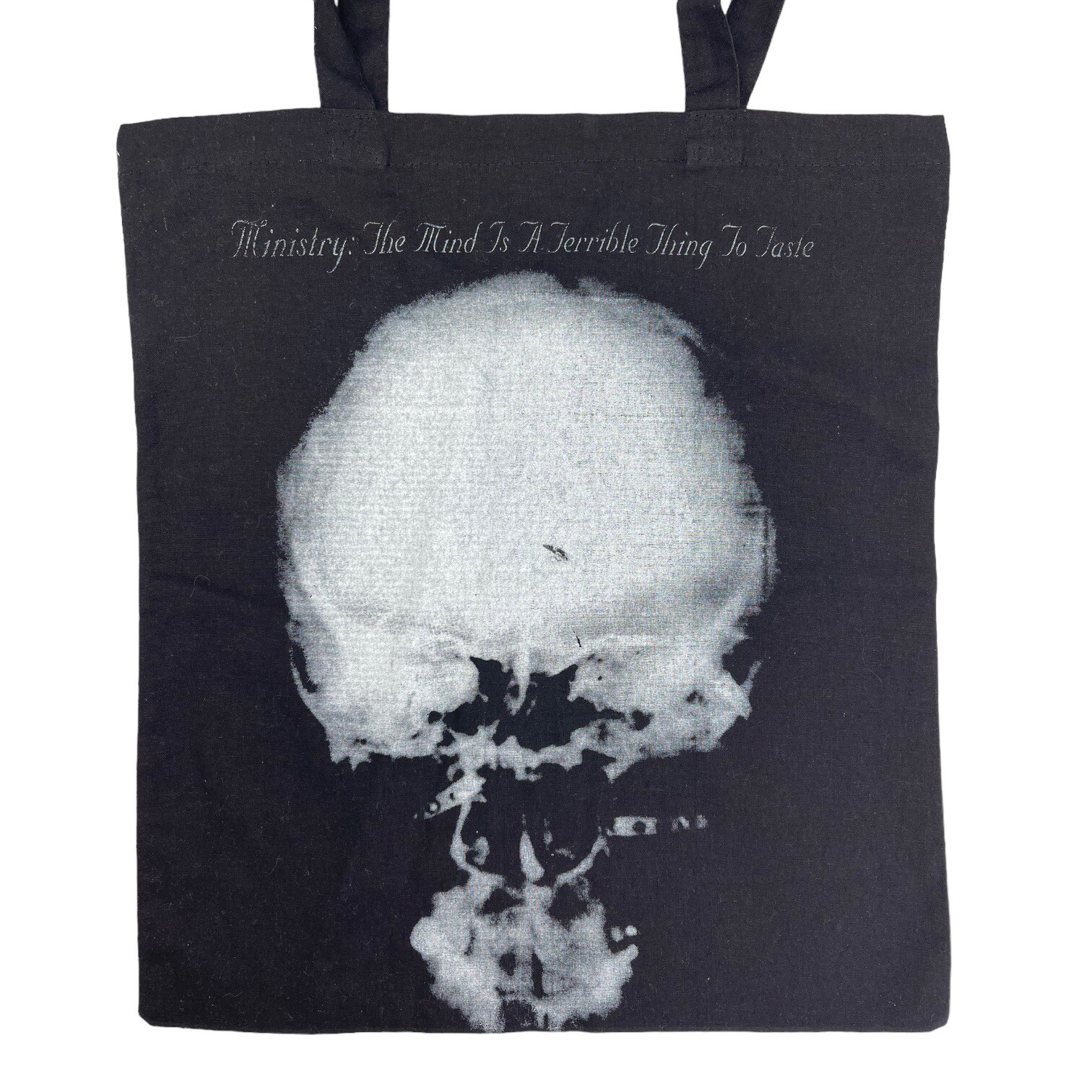 MINISTRY The Mind Is A Terrible Thing Canvas Tote Bag Flat Gothic Skull BLACK