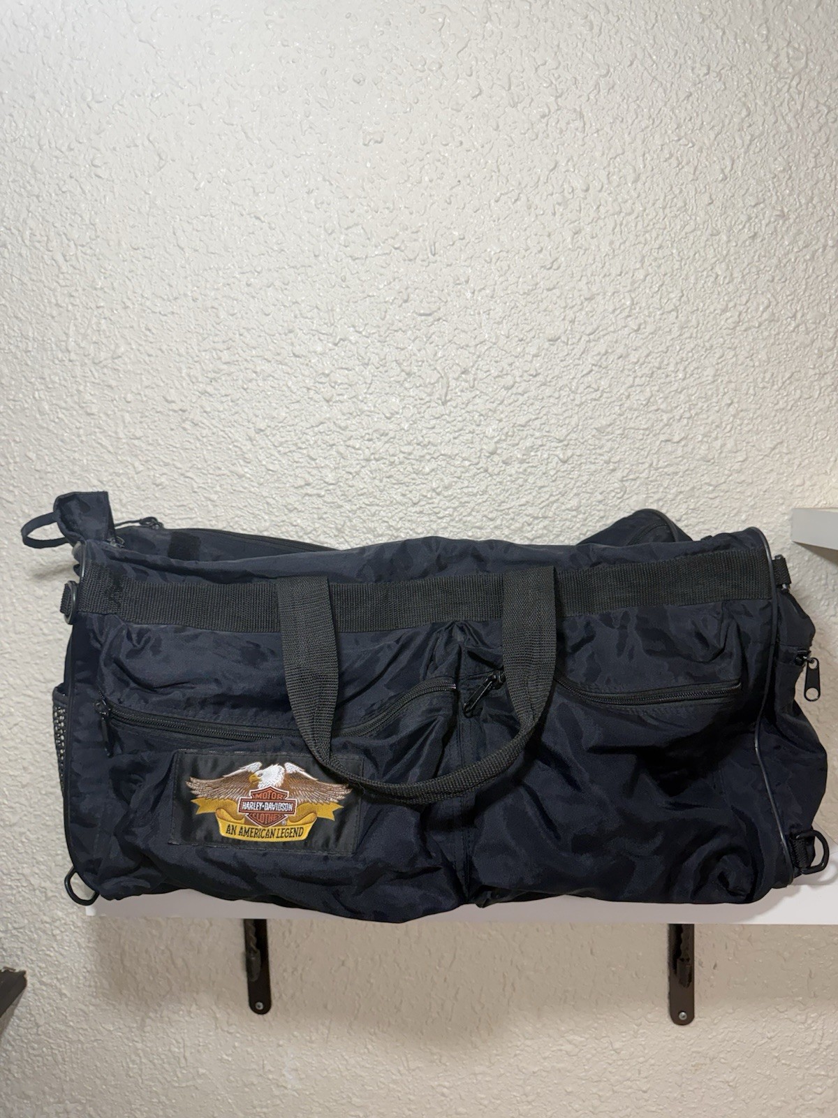 TRUE VINTAGE 90s HARLEY DAVIDSON AN AMERICAN LEGEND BLACK DUFFLE BAG Read