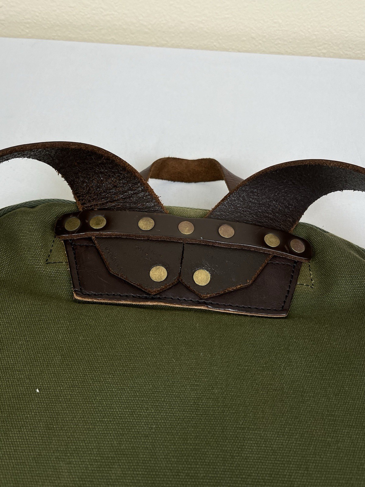 Duluth Pack Green Canvas & Brown Leather Backpack Made In USA YKK Zip Rare