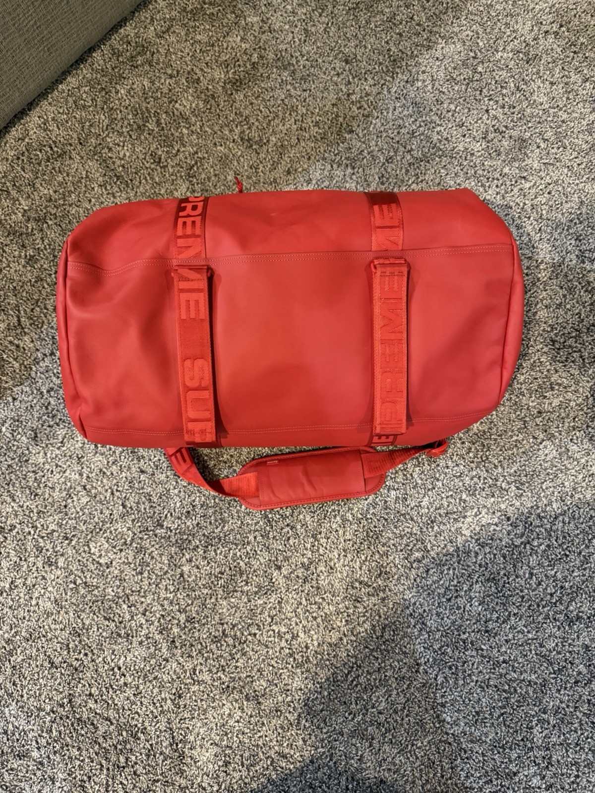 Supreme Red Leather Duffle Bag Pre-Owned Authentic Travel Carry On