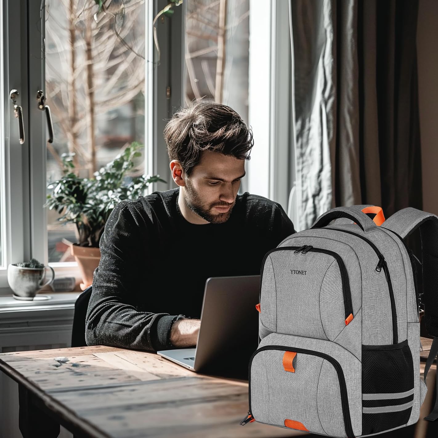 Gym Backpack Men Women Shoe Compartment Water Resistant USB Port 15.6 In Grey