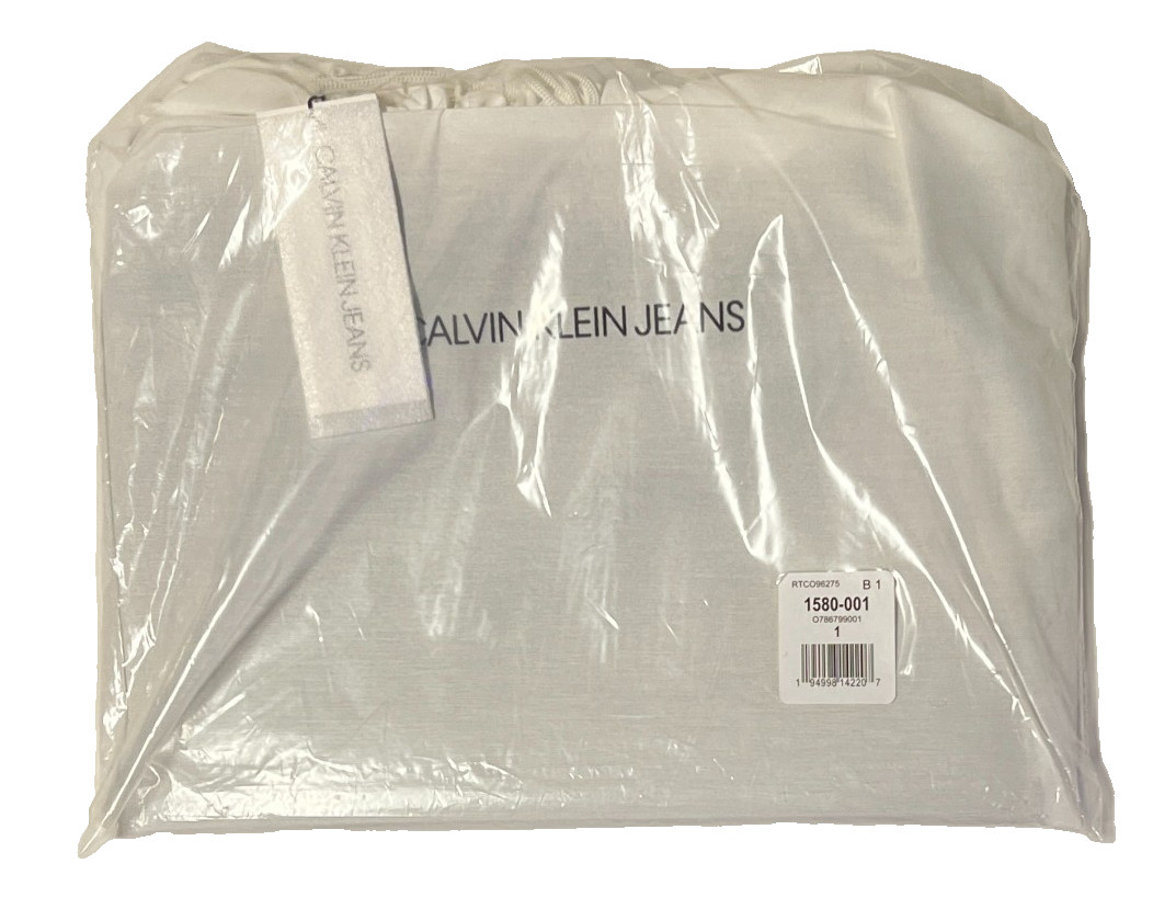 Calvin Klein CK Logo Men’s Large Black Leather Zippered Bag Pouch Case Tote
