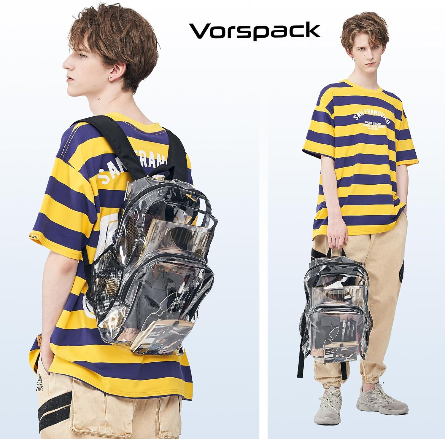 Mochila transparente de PVC resistente y transparente
