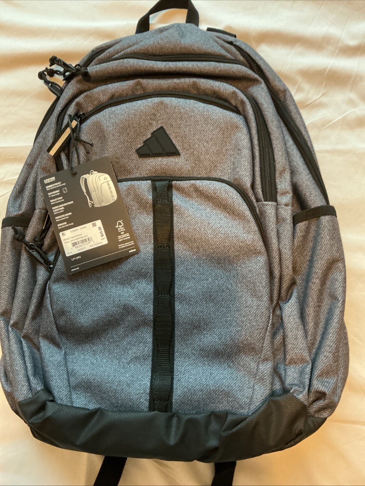 Adidas Prime 7 Backpack Onyx Gray Black, fits 17″ Laptop, Loadspring Straps