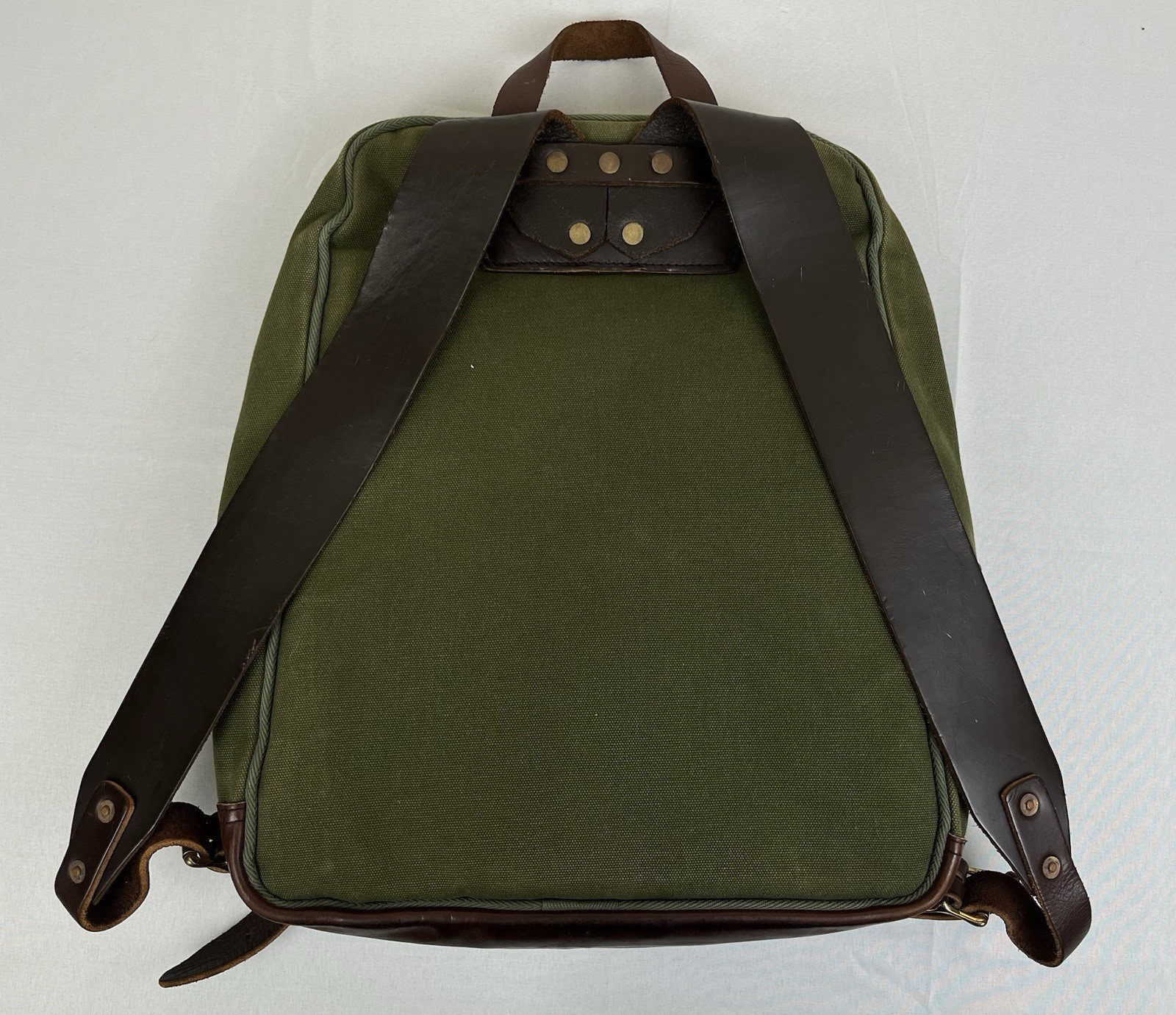 Duluth Pack Green Canvas & Brown Leather Backpack Made In USA YKK Zip Rare