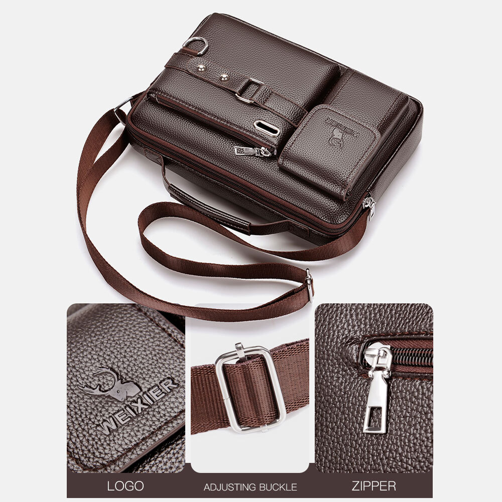 Men’s Business Handbag PU Leather Crossbody Bag Briefcase Shoulder Messenger Bag