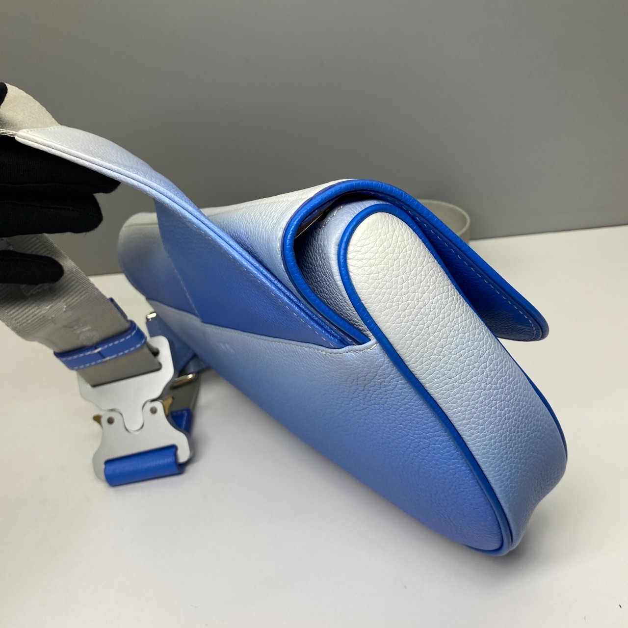 Dior Pre-Owned Authentic Saddle Bag Blue Leather 20×28.6x5cm