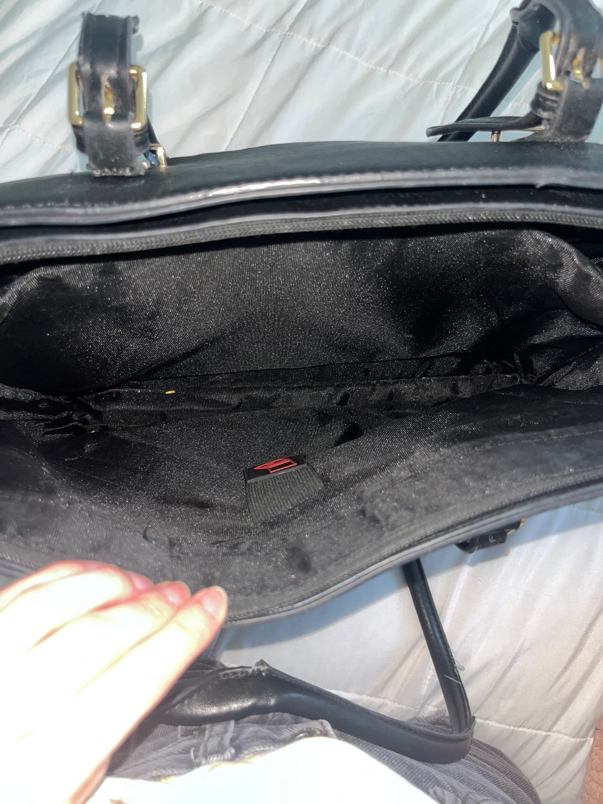 Women’s Synthetic Leather Black Work Bag With Laptop Holder Inside