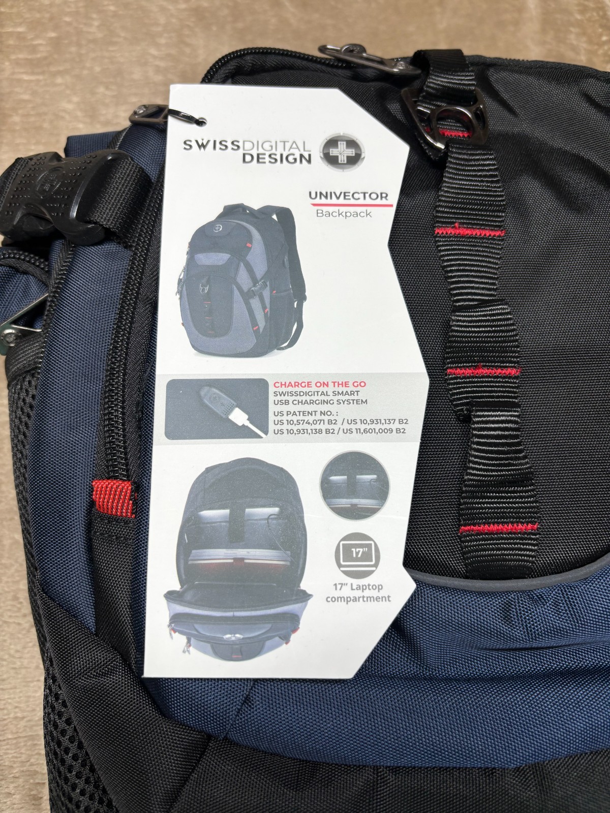 NWT Swiss Digital Design UniVector SD803-01 Backpack, USB Charging Port, RFID