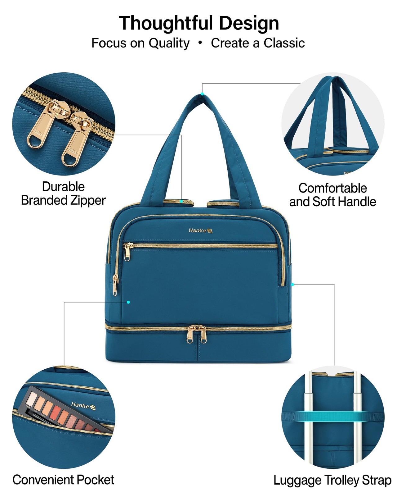 Hanke Travel Toiletry Bag, Lightweight Wide-open Large Navy Blue