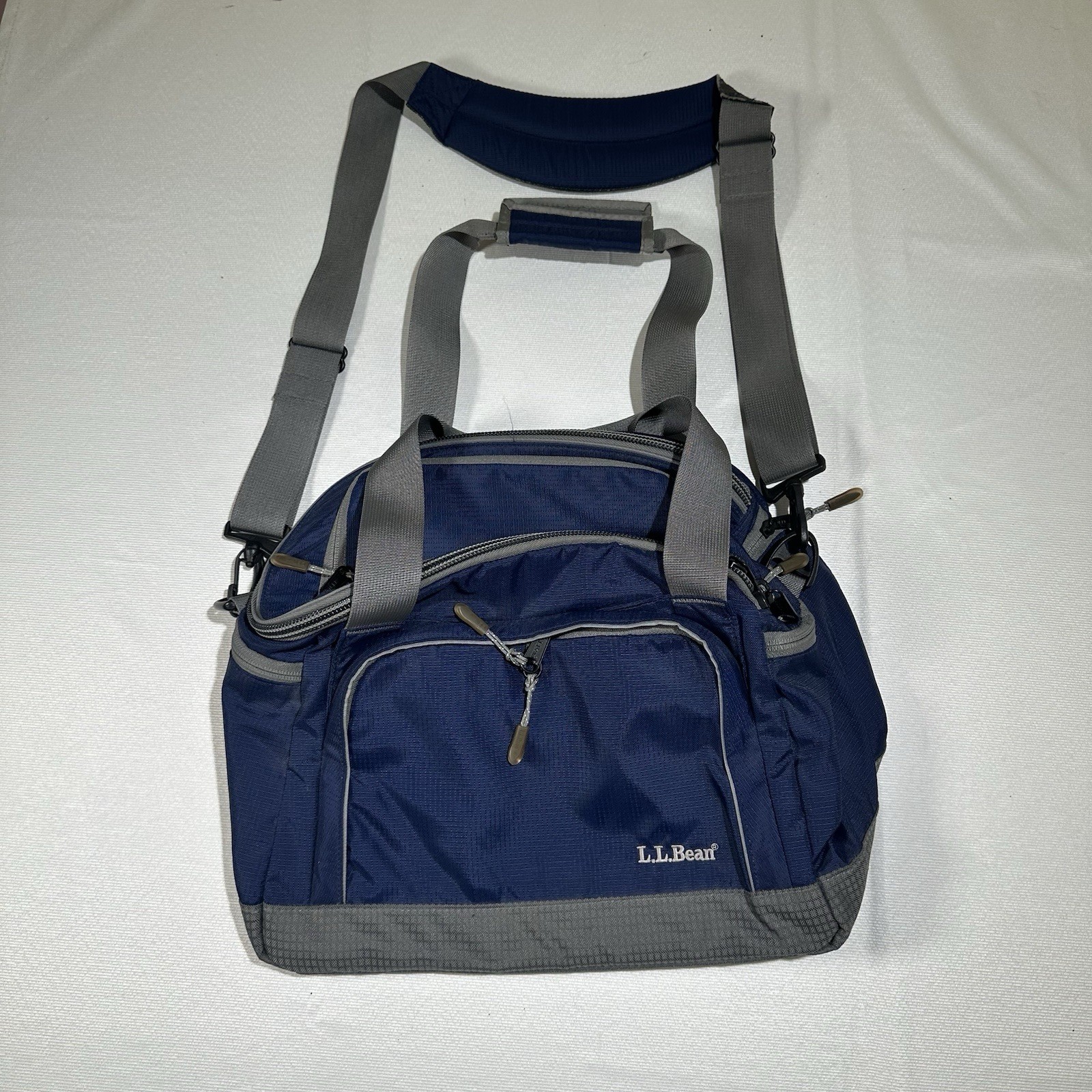 LL Bean Adventure Duffle Small Travel Bag Blue & Grey Cooler w insulated Pocket