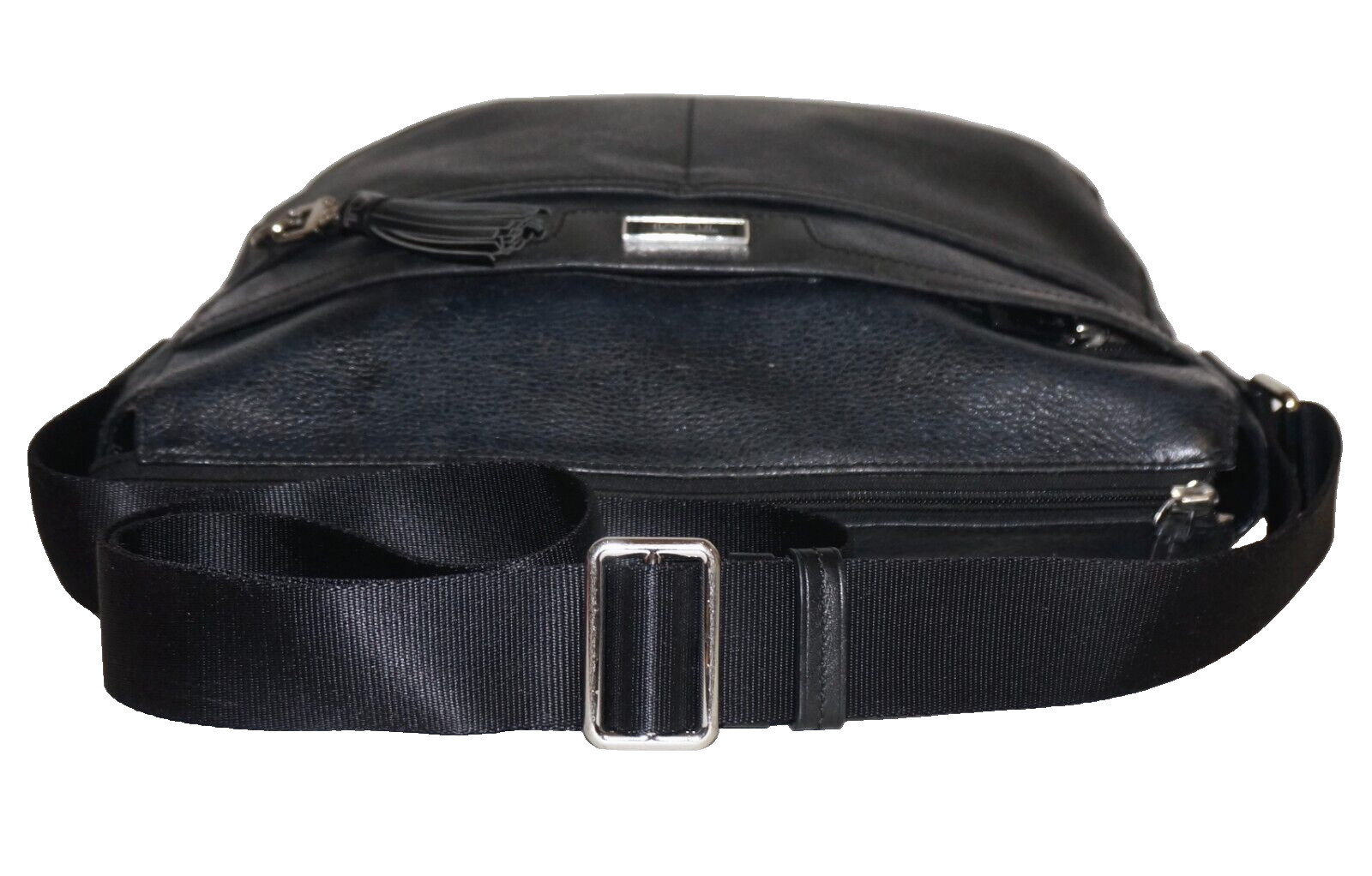 TUMI Black Leather Crossbody Shoulder Bag 10×12 *WEAR / RUBS / MARKS