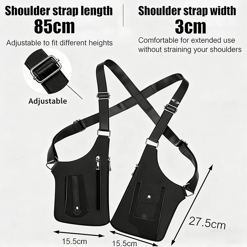 Adjustable PU Leather Wallet Holster Bag Waterproof Underarm Shoulder Bag